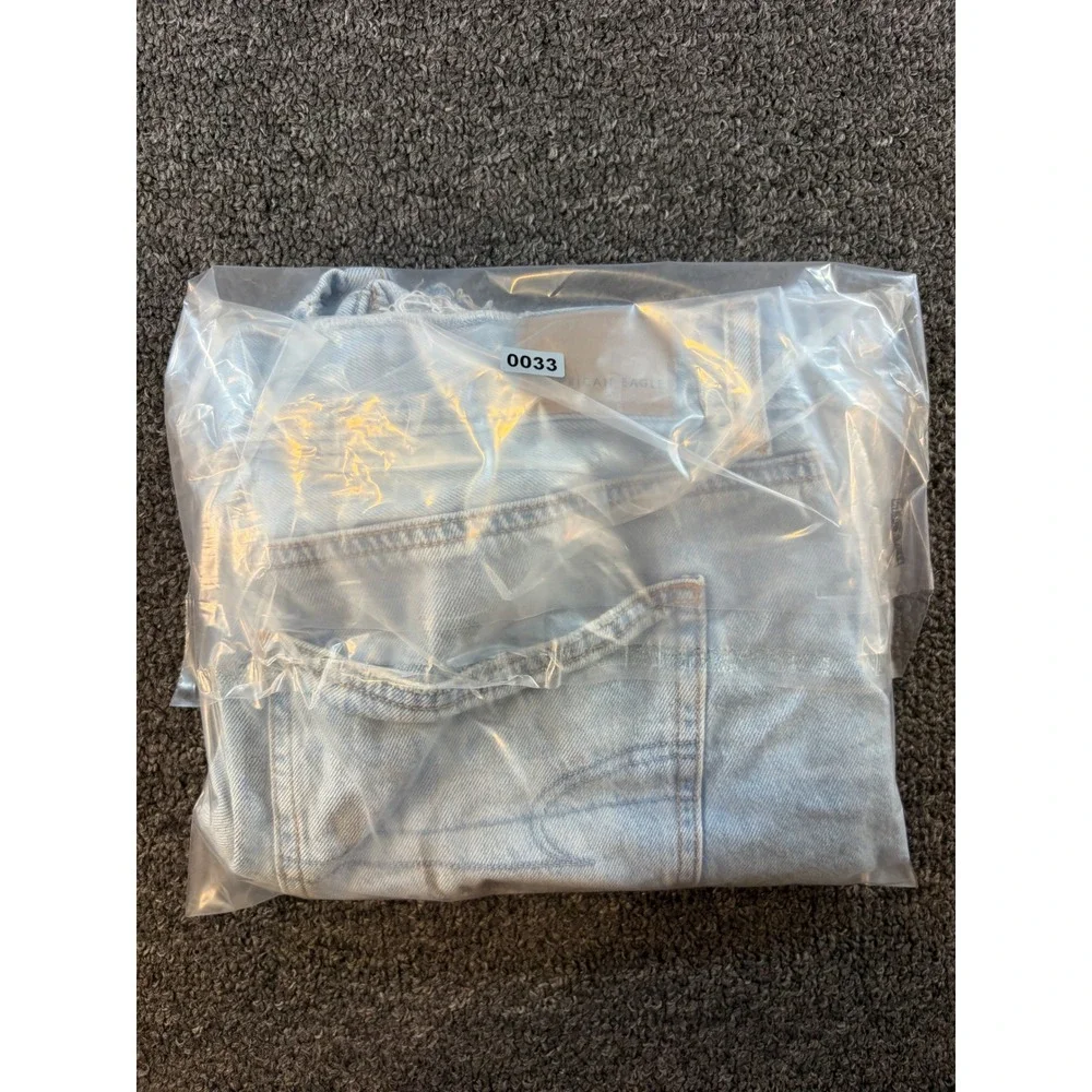 American Eagle Highest Rise Baggy Shorts Light Wash Distressed Denim Size 10